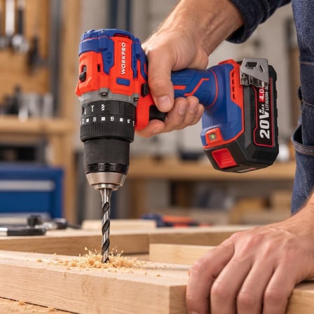 WORKPRO WP390020 20Volt 4.0Ah Li-ion 65Nm. Çift Akülü Kömürsüz Profesyonel Şarjlı Darbeli Matkap 