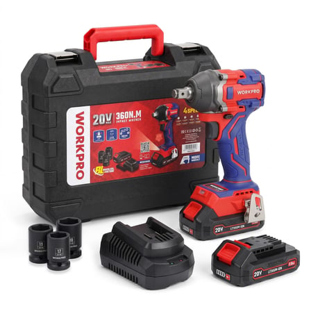 WORKPRO WP390226 20Volt 2.0Ah. Li-ion 1/2’’ 360Nm Çift Akü Kömürsüz Profesyonel Şarjlı Somun Sıkma