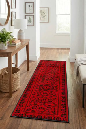 Kırmızı Modern Dijital Baskı Yıkanabilir Kaymaz Yolluk Halı Kırmızı