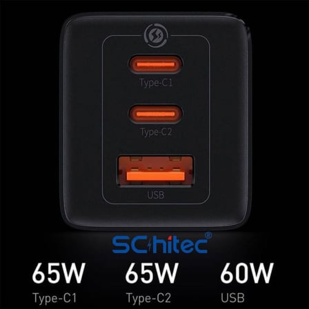 Schitec GaN 65W Ultra Hızlı Şarj Cihazı 3 Çıkışlı UsbA / 2 x Type-C Hızlı Şarj Aleti Başlığı Hi-H05