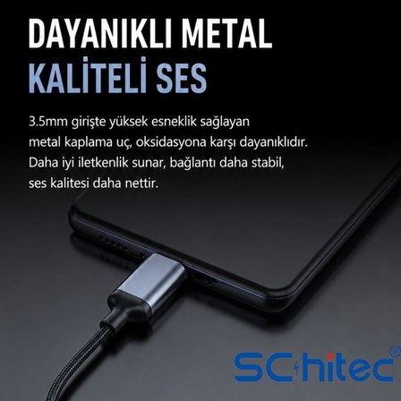 SChitec Type-C to 3.5mm Aux Dönüştürücü Adaptör HiFi Stereo Ses 10cm Siyah HG/AXT-02