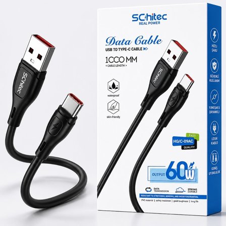 SChitec USB-A to Type-C 60W Hızlı Şarj ve Data Kablosu 1m Siyah HG/C-09AC