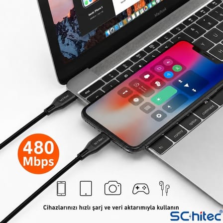 SChitec 60W Type-C to Type-C Hızlı Şarj ve Data Kablosu Siyah 1m HG/C-09CC
