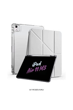 iPad Air 11 inç 2025 M3 Çip Uyumlu Kalem Bölmeli Standlı Tri Folding Fuchsia Tablet Kılıfı
