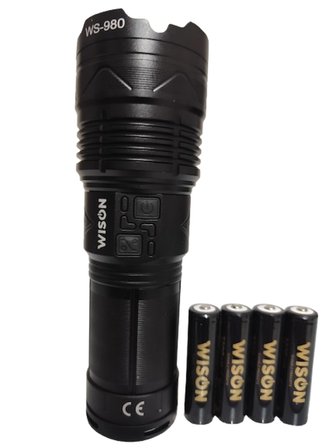 WISON Ws-980 Profesyonel Zoomlu El Feneri | 60W – 6000 Lümen – 13.200 Mah – Type‑c – Metal Gövde