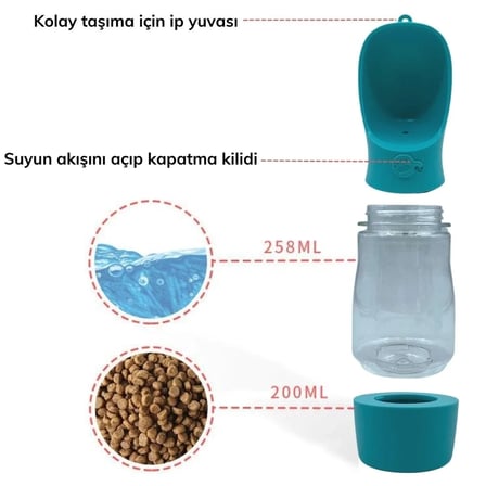 Taşınabilir Mama Hazneli Evcil Hayvan Suluğu Seyahat Kabı Kilitlenebilen Su Sızdırmaz 380ML (5468)