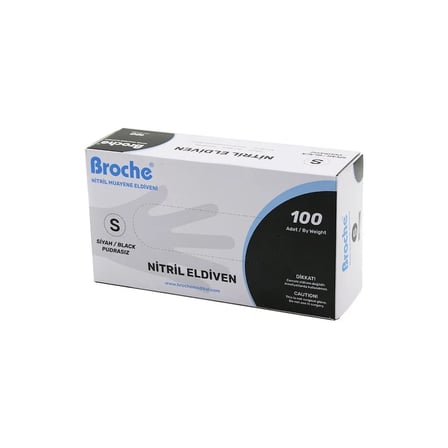 BROCH  S BEDEN SİYAH PUDRASIZ NİTRİL MUAYENE ELDİVENİ  100LÜ (5468)