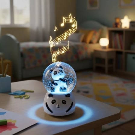 Pilli Işıklı Müzikli Kar Küresi–Sevimli Panda Figürlü Eğlenceli Masaüstü Biblo, LED Aydınlatmalı Dekoratif Hediyelik Kar Küresi (5468)