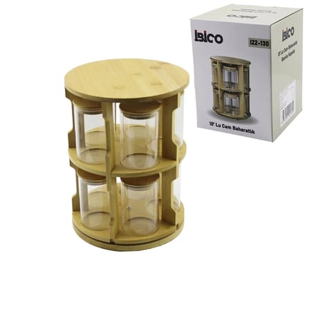 10 PCS YUVARLAK - DÖNER STANDLI CAM - BAMBU KAPAK TUZLUK - BAHARATLIK BAMBU STAND (5468)