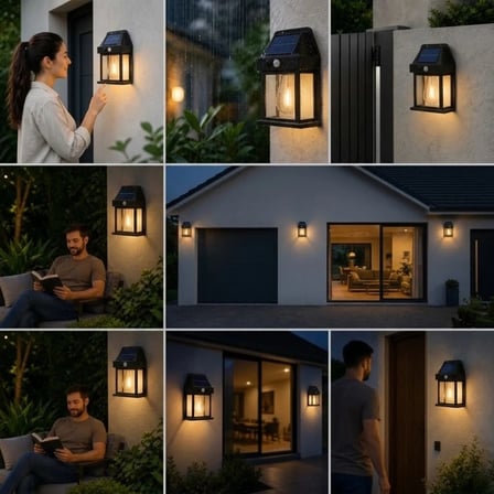 Ampul Model 3 Modlu Solar LED Duvar Lambası, Güneş Enerjili, Şarjlı Kablosuz Dış Mekân Apliği, Bahçe ve Kapı Lambası (5468)