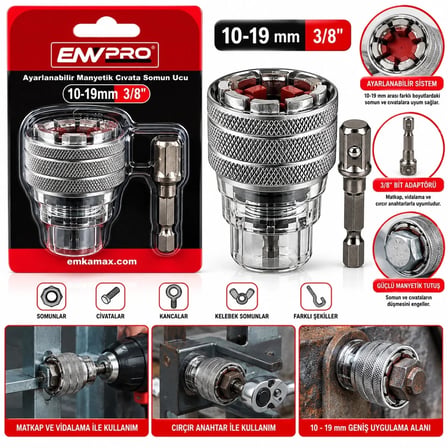 AYARLANABİLİR MANYETİK CIVATA SOMUN UCU 10-19MM 3/8 INC - 3/4 INC - 1/2 INC (5468)
