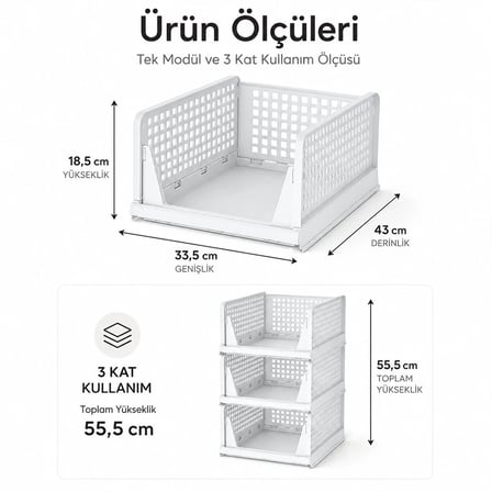 3 KATLI PORTATİF ORGANİZER - ÇOK AMAÇLI KAYAR RAF 18.5X33.5X43CM TOPLAM 55.5CM (5468)