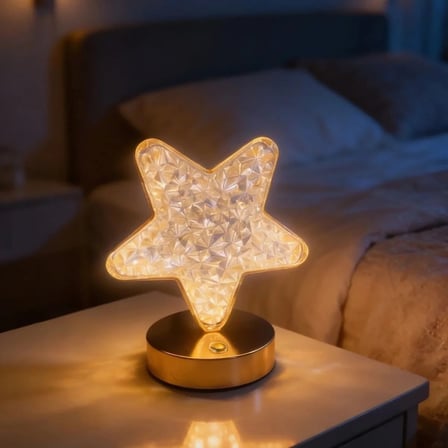 Yıldız Model Kristal LED Masa Lambası – Dokunmatik, 3 Renk Işık Modlu, Şarjlı Mini Dekoratif Gece Lambası (5468)