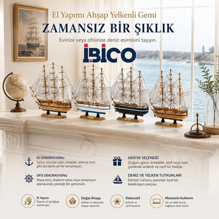 BÜYÜK UZUNLUK : 36CM - GENİŞLİK : 38.5CM MASAÜSTÜ DEKORATİF AHŞAP YELKENLİ GEMİ SÜS EŞYASI HERHANGİ BİR RENK GÖNDERİLİR (5468)