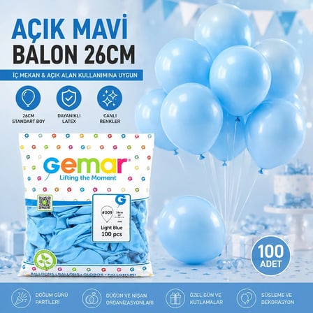 İÇ MEKAN - AÇIK MAVİ BALON 10 INC - 26CM - 100PCS (5468)