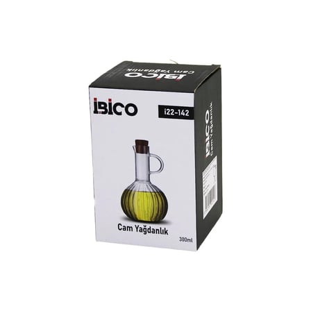 MİNİ CAM YAĞDANLIK ÇİZGİLİ DESEN 300ML AHŞAP BAMBU MANTAR TIPA (5468)