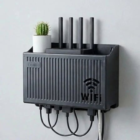 Duvar Tipi Wi-Fi Modem Saklama Kutusu(Siyah) – Kablo Düzenleyici Router Raf Organizer (5468)