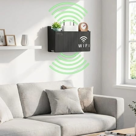 Duvar Tipi Wi-Fi Modem Saklama Kutusu(Siyah) – Kablo Düzenleyici Router Raf Organizer (5468)