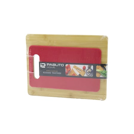 2PCS SET=AHŞAP BAMBU - PLASTİK KESİM PANOSU - KESME TAHTASI PLS:15X25CM- AHŞ:22X28CM (5468)