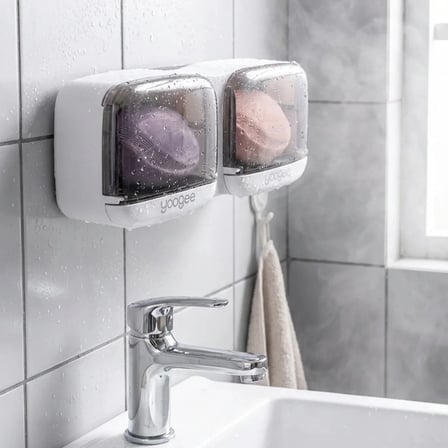Duvara Monte İkili Kapaklı Plastik Katı Sabunluk Organizer – Banyo &amp;amp; Mutfak İçin Yapışkanlı Sabun Kutusu ve Düzenleyici (5468)