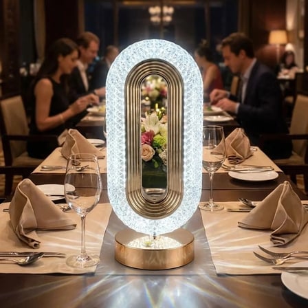 Oval Şeklinde Kristal LED Masa Lambası – Dokunmatik, 3 Renk Işık Modlu, Şarjlı Dekoratif Gece Lambası (5468)