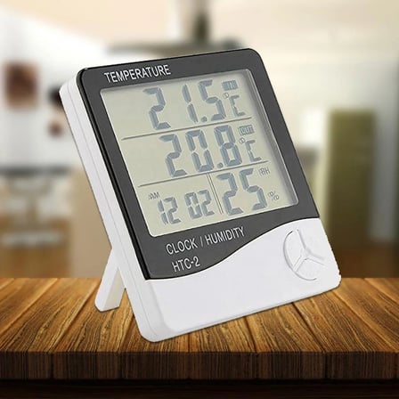 İç ve Dış Ortam Sıcaklığını Ölçebilen LCD Ekran Saat Göstergeli Alarmlı Nem Ölçer Termometre (5468)