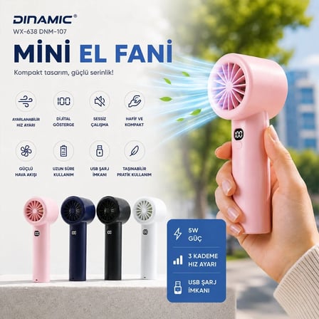MİNİ EL FANI RENKİ AYARLANABİLİR HIZ AYARI DİJİTAL GÖSTERGE FAN - VANTİLATÖR 5W WX-638 HERHANGİ BİR RENK GÖNDERİLİR (5468)