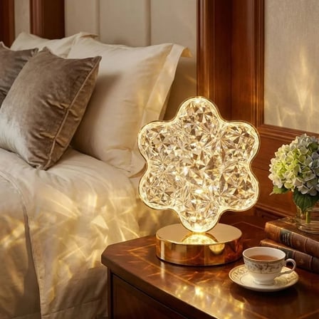 Çiçek Model Kristal LED Masa Lambası – Dokunmatik, 3 Renk Işık Modlu, Şarjlı Mini Dekoratif Gece Lambası (5468)