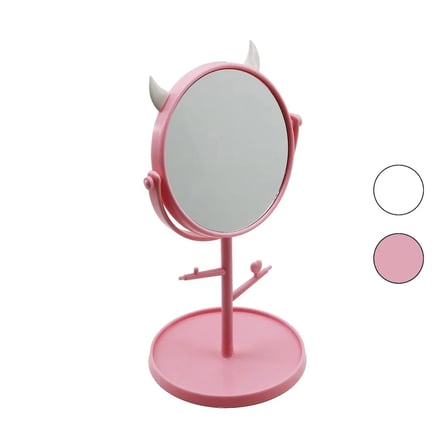 6 İNÇ  - 15CM YUVARLAK - BOYNUZLUTAKI ASKILIKLI MAKYAJ AYNASI RENKLİ PLASTİK TAKILIK SEPETLİ=15CM (5468)