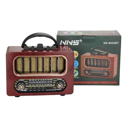 Orta Boy Retro Ahşap Tasarım Bluetooth Hoparlörlü Radyo – FM/AM Destekli, Şarjlı ve Taşınabiliri Radyo NS-6636 (5468)