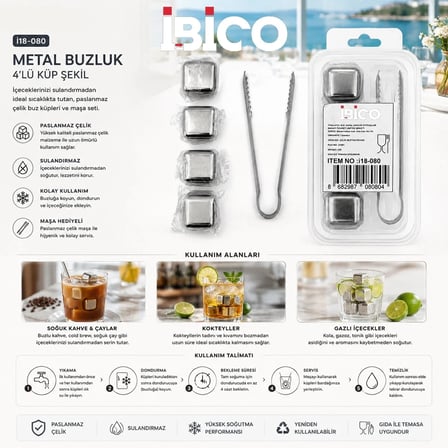 5PCS = 4 KÜP - MAŞA KÜP ŞEKLİ METAL BUZLUK (5468)