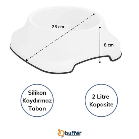 Silikon Kaydırmaz Taban Plastik Kedi ve Köpek Mama ve Su Kabı 2 L (5468)