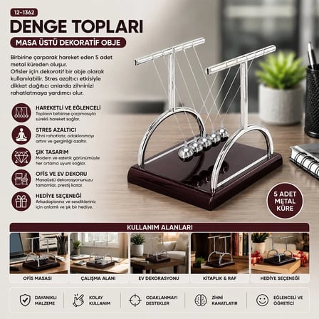 BALANCE BALLS BÜYÜK NEWTON - METAL DENGE TOPLARI MASA ÜSTÜ (5468)