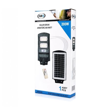 200W - 6500K SOLAR - GÜNEŞ ENERJİLİ SOKAK LAMBASI - ARMATÜR SENSÖRLÜ BAHÇE-BALKON-SOKAK ARS-348965 (5468)