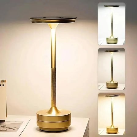 Eskitme Gold Kasa Dokunmatik Şarjlı Masa Lambası – 3 Renk Işık Modlu, LED Aydınlatmalı, Modern &amp;amp; Dekoratif Abajur (5468)