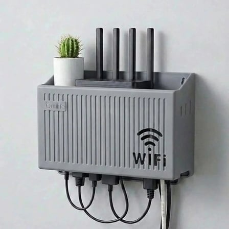 Duvar Tipi Wi-Fi Modem Saklama Kutusu(Gri) – Kablo Düzenleyici Router Raf Organizer (5468)