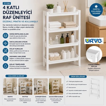 RAFTY 4 KATLI SEPET ORGANİZER DÜZENLEYİCİ RAF ÜNİTESİ 465X145X690MM (5468)