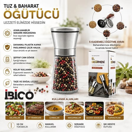 HAND GRINDER KÜÇÜK CAM HAZNELİ - KROM KAPLAMA PLS.KAPAKLI TUZ - BAHARAT ÖĞÜTÜCÜ İ22-411 (5468)