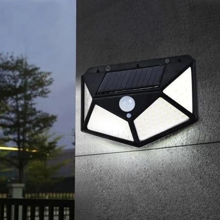100 Ledli 3 Farklı Aydınlatma Ayarlı Solar Güneş Enerjili Hareket Sensörlü Bahçe Duvar Lambası (5468)