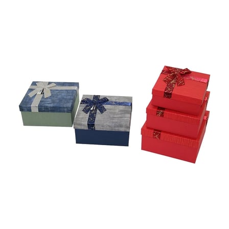 3PCS KARE ÇİZGİLİ MİX RENKLİ KARTON HEDİYE KUTUSU KURDELALI 19-17-15CM (5468)