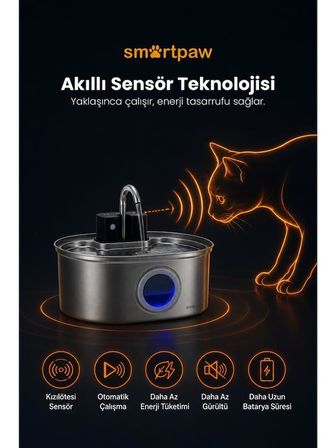 Smartpaw Aqua Max Sensörlü Kedi Su Pınarı (Distribütör Garantili)