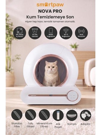 Smartpaw Nova Cat Pro Akıllı Otomatik Kedi Tuvaleti Pembe (Türkiye Garantili)