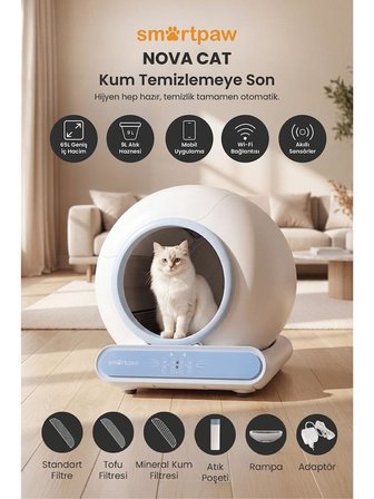 Smartpaw Nova Cat Akıllı Otomatik Kedi Tuvaleti Mavi (Türkiye Garantili)