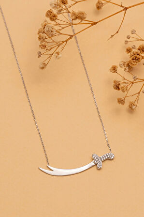 Zülfikar Kılıç Taş İşlemeli Kadın 925 Ayar Gümüş Kolye Gklzlfkarkl-gms