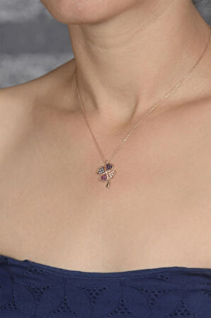 Rose Renk Mix Zirkon Taşlı Yonca Kadın 925 Ayar Gümüş Kolye Gklmıxkolye-alt