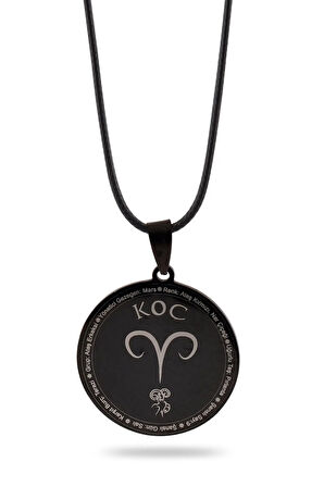 Koç Burcu Kolye Kadın Erkek Çelik Deri Kolye Cklkocburcu-syh