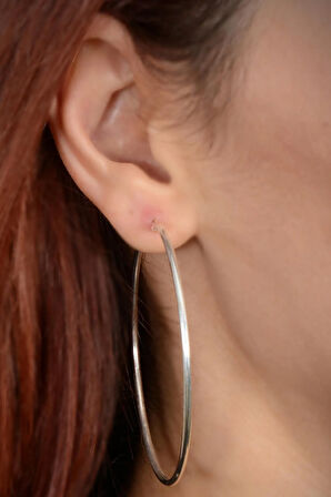 Ottoman 55mm Halka Kesim Yuvarlak Model 925 Ayar Gümüş Kadın Küpesi - Gkpyvrlkgms-gms