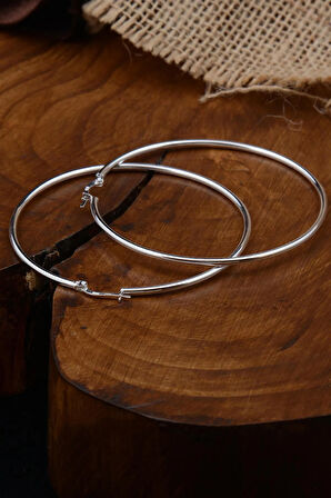 Ottoman 55mm Halka Kesim Yuvarlak Model 925 Ayar Gümüş Kadın Küpesi - Gkpyvrlkgms-gms