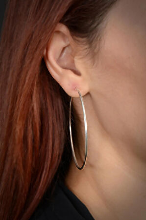 Ottoman 55mm Halka Kesim Yuvarlak Model 925 Ayar Gümüş Kadın Küpesi - Gkpyvrlkgms-gms