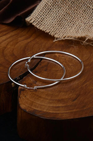 Ottoman 55mm Halka Kesim Yuvarlak Model 925 Ayar Gümüş Kadın Küpesi - Gkpyvrlkgms-gms